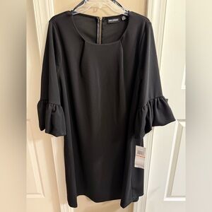 NEW Nina Leonard Black Women's Plus Dress with Ruffled Sleeve 2X